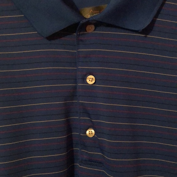 Greg Norman Blue Red Yellow Black Striped Golf Jersey Knit Polo Mens Large L - Picture 4 of 12